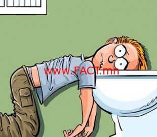 Cartoon teen boy sick in the toilet. Wishing he was dead