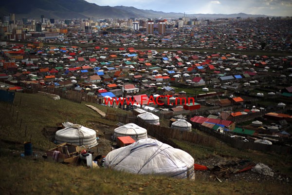 A 'Ger', a traditional Mongolian tent is seen on a hill at an area knows as 'Ger District' in Ulan Bator