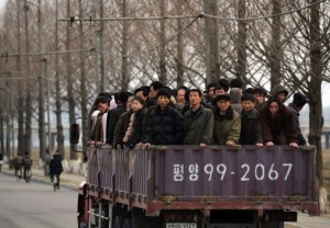 North Koreans commute to work in Pyongya