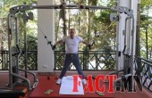Russian President Putin exercises in a gym at the Bocharov Ruchei state residence in Sochi