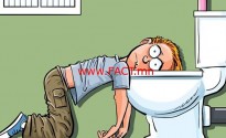 Cartoon teen boy sick in the toilet. Wishing he was dead