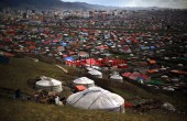 A 'Ger', a traditional Mongolian tent is seen on a hill at an area knows as 'Ger District' in Ulan Bator