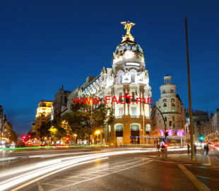 Alcala and Gran Via street in Madrid by night
